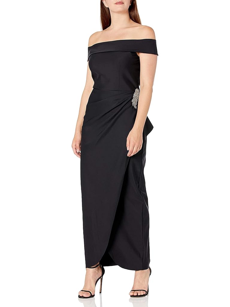 Alex Evenings Slimming Long Side Ruched Dress with Cascade Ruffle Skirt