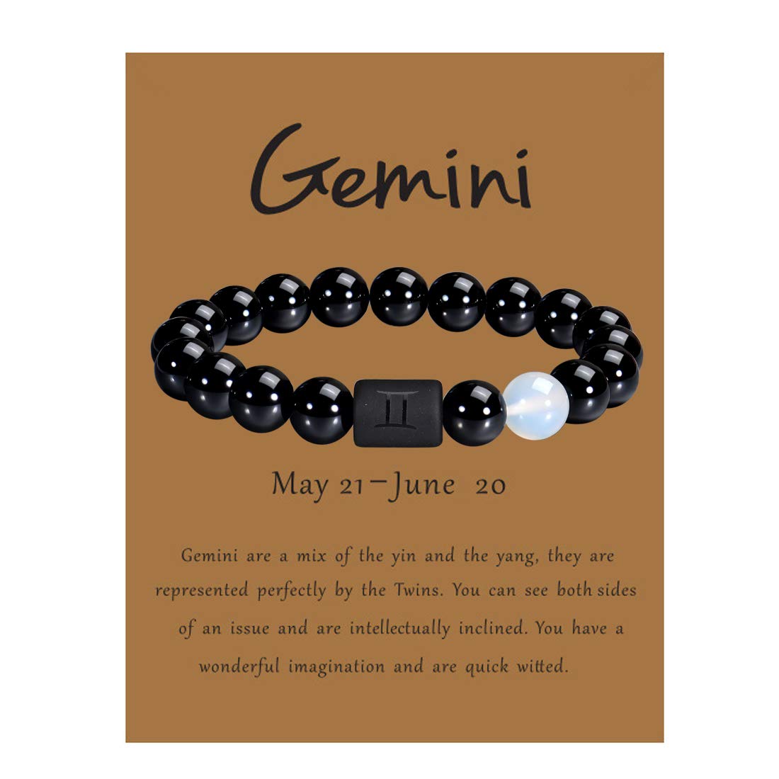 VLINRASZodiac Bracelet for Men Women, 8mm 10mm Natural Black Onyx Stone Star Sign Constellation Horoscope Bracelet Gifts