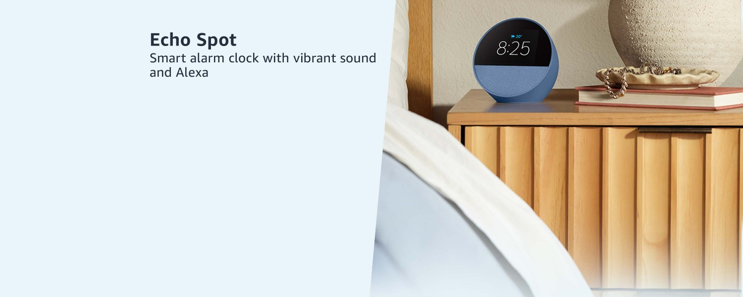 Echo Spot Smart alarm clock with vibrant sound and Alexa