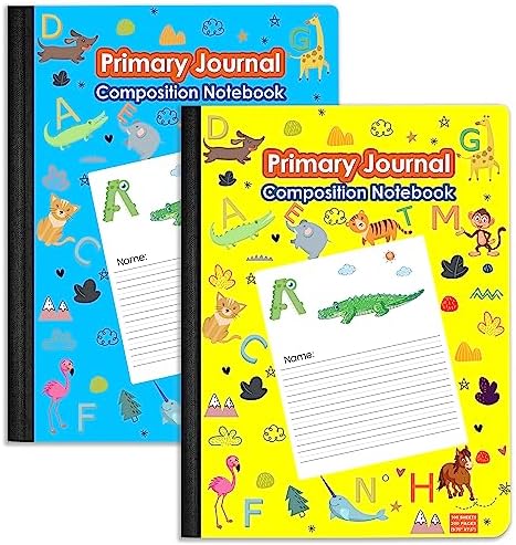 E-CLIPS USA Composition Notebooks, Primary Journal Composition Notebook, ABC & Animal Print, 100 sheets, 200 pages, 9.75″ x 7.5″ (2 Pack, Assorted)