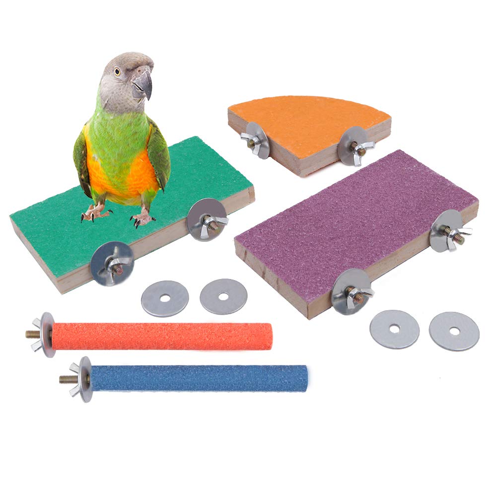 Geluode 5 Pack Bird Perches,Natural Wood Birdcage Scrub Stand Platform for Bird Parrot Budgies Parakeet Cockatiels Conure Lovebird Cage Paw Grinding Toy