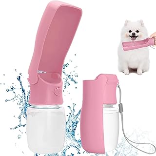 COMTENS Dog Water Bottle Portable - Leak Proof Foldable Pet Water Dispenser for Dogs & Cats, 350ml Dog Water Bowl Drink Cup Summer Accessories for Outdoor Travel Walk Hinking (Pink)