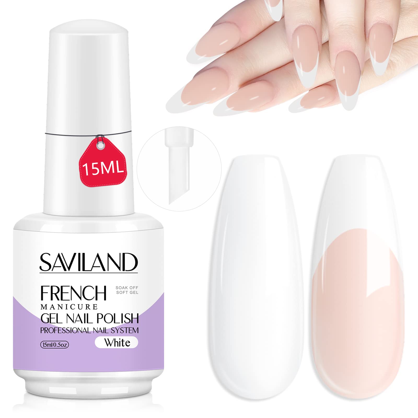 SAVILAND French Gel Nail Polish - 0.5 Fl Oz White Color Soak Off U V LED Gel Polish Quick French Manicure Design Nail Art Gel Liner for Starter DIY at Home & Professional Nail Salon