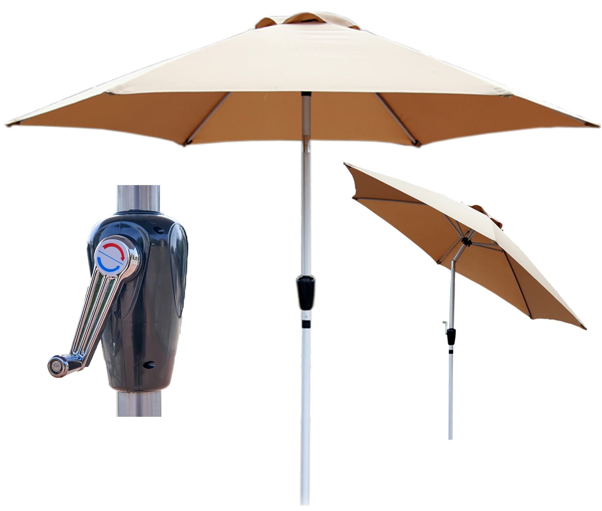 GlamHaus Garden Parasol Tilting Table Umbrella, UV40+ Protection, 2.7m, Includes Protection Cover, Crank Handle, Gardens and Patios - Robust Aluminium, Sand, Green, Cream, Grey, Khaki