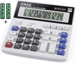 Calculator,12 Digit Extra Large LCD Display Office Desk Calculators, Two Way Power Battery and Solar,Big Button Standard B...