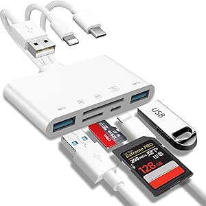 5-in-1 Memory Card Reader, USB OTG Adapter &amp; SD Card Reader for iPhone/iPad, USB C and USB A Devices with Micro SD &amp; SD Card Slots, Supports SD/Micro SD/SDHC/SDXC/MMC