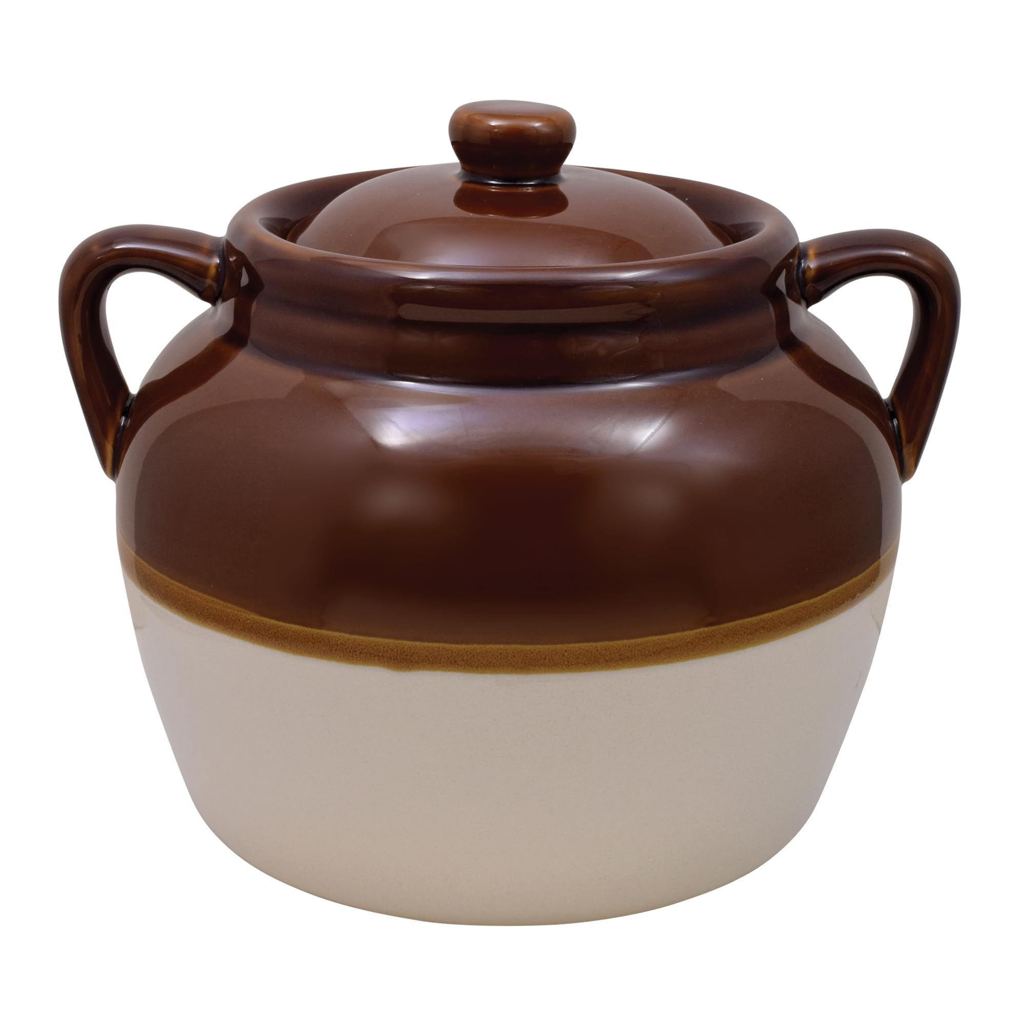 R&M International Traditional Style 4.5-Quart Large Ceramic Bean Pot with Lid, Brown