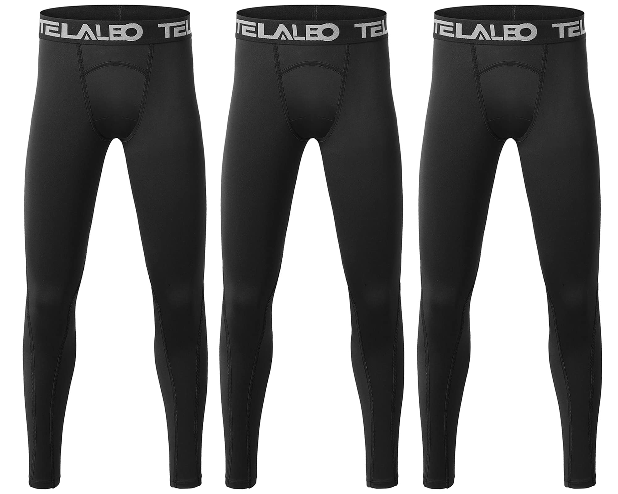 TELALEO Boys' Youth Compression Leggings Pants Tights Athletic Base Layer for Running Hockey Basketball 3 Pack Black-XS