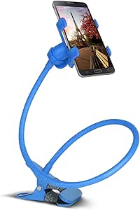 Gooseneck Cellphone Holder, Moclever Universal Gooseneck Clamp Lazy Mount, Gooseneck Phone Holder, 360 Degree Rotation Flexible Clip-on Stand for iPhone Samsung Galaxy Beside Bed, Car, Sofa (Blue)