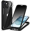 CENHUFO for iPhone 15 Case, Privacy Phone Cover with Built-in Anti Peep Tempered Glass Privacy Screen Protector and Camera Lens Protective, Full Body Shockproof Anti Spy Clear Double Bumper -Black