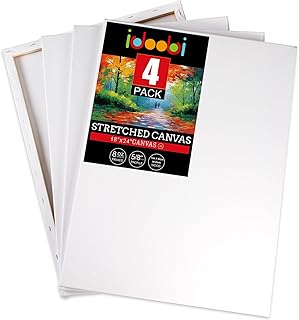 idoobi 4 Pack 18x24 Stretched Canvases for Painting 100% Cotton Large Canvas Boards for Painting, White Painting Canvas fo...