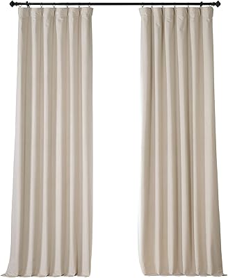 HPD HALF PRICE DRAPES Signature Plush Velvet Blackout Curtains for Bedroom (1 Panel), 50W X 96L Hotel Black Out Curtains for Living Room, Thermal Insulated Blackout Curtains for Windows, Diva Cream