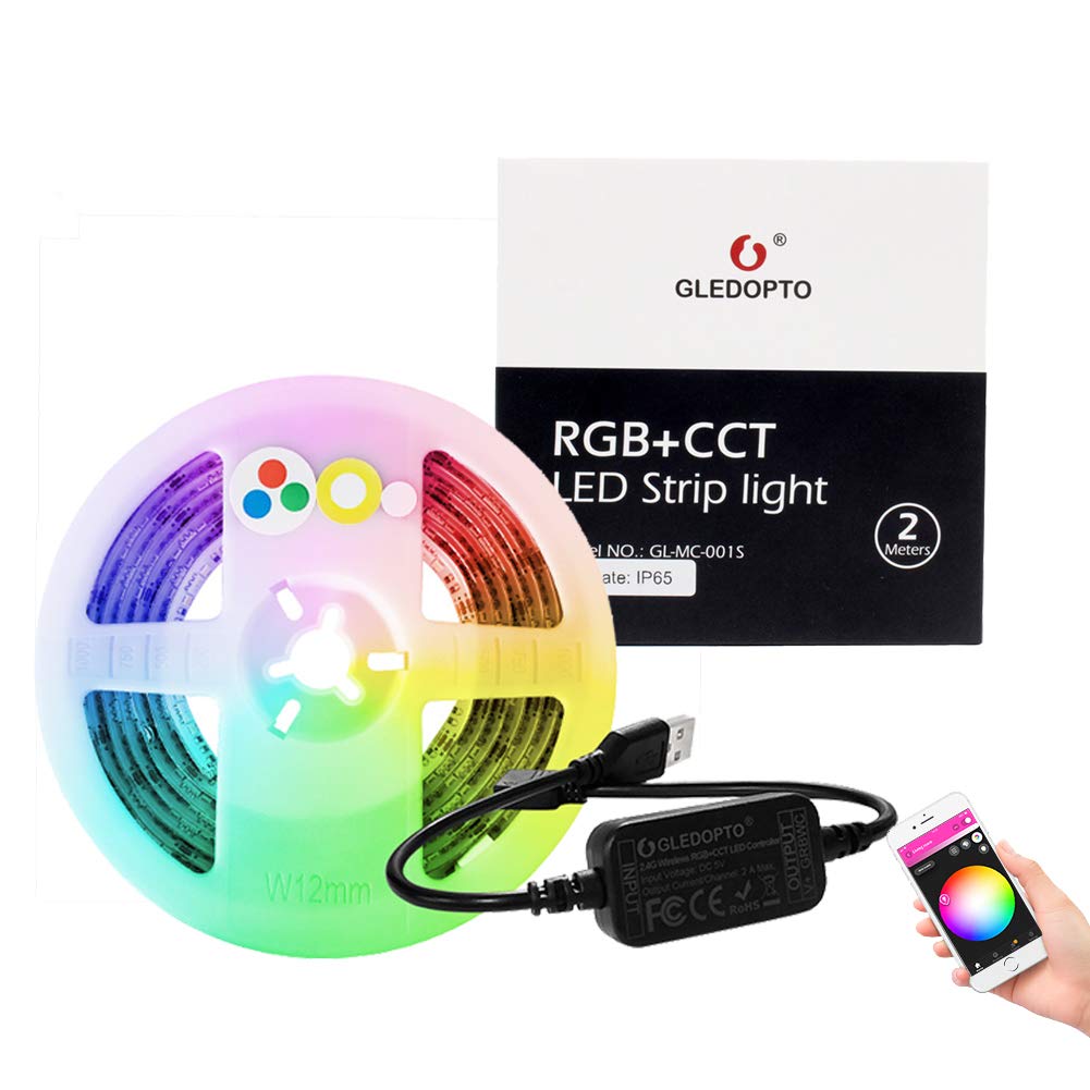 GLEDOPTO Zigbee RGBCCT USB LED Strip Light 2M Smart Kit,Compatible with Zigbee Zll Link Device Amazon Alexa Echo Voice Control RGBWW TV LED Light Strip