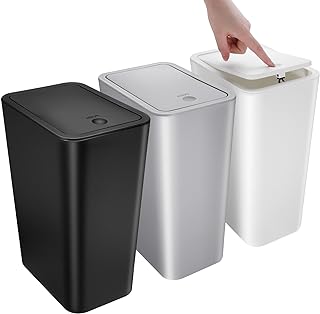 3 Pack Small Bathroom Trash Can with Lid - 10L/2.6 Gallon Slim Garbage Bin, Dog Proof Trashcan, Plastic Wastebasket for Ki...