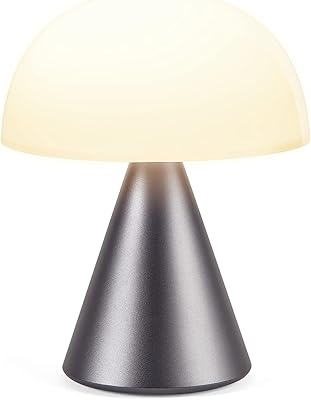 Lexon Mina L Mushroom Lamp - 9 LED Color Table Lamp for Bedrooms, Living Room & Office - Cordless, Rechargeable with 24h Light & Dimmer, Aluminum, Large - Gun Metal