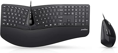 Perixx Periduo-505, Wired USB Ergonomic Split Keyboard and Vertical Mouse Combo with Adjustable Palm Rest and Short Tactical Membrane Keys, US English Layout