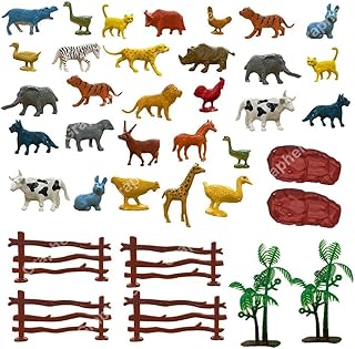 GRAPHENE Animal Figure Toy Set of 31 Pcs|Farm & Jungle Animal Figure Playsets with Artificial Tree & Fencing|Birthday & Return Gifts|School Project Learning Educational Animal Toyset for Kids