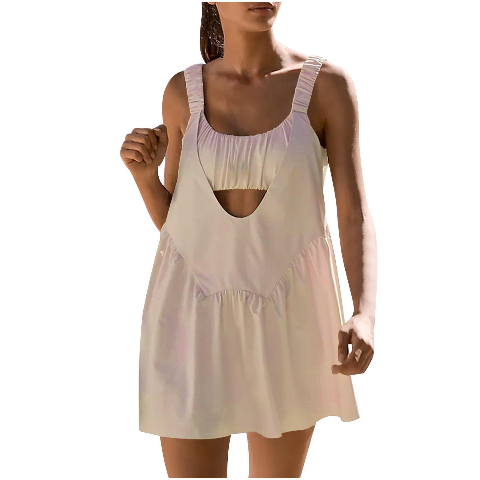 GenericWomens Tennis Dress Built-in Bra Workout Dress Athletic Dress Summer/Fall Sleeveless Preppy Dress Trendy 2023