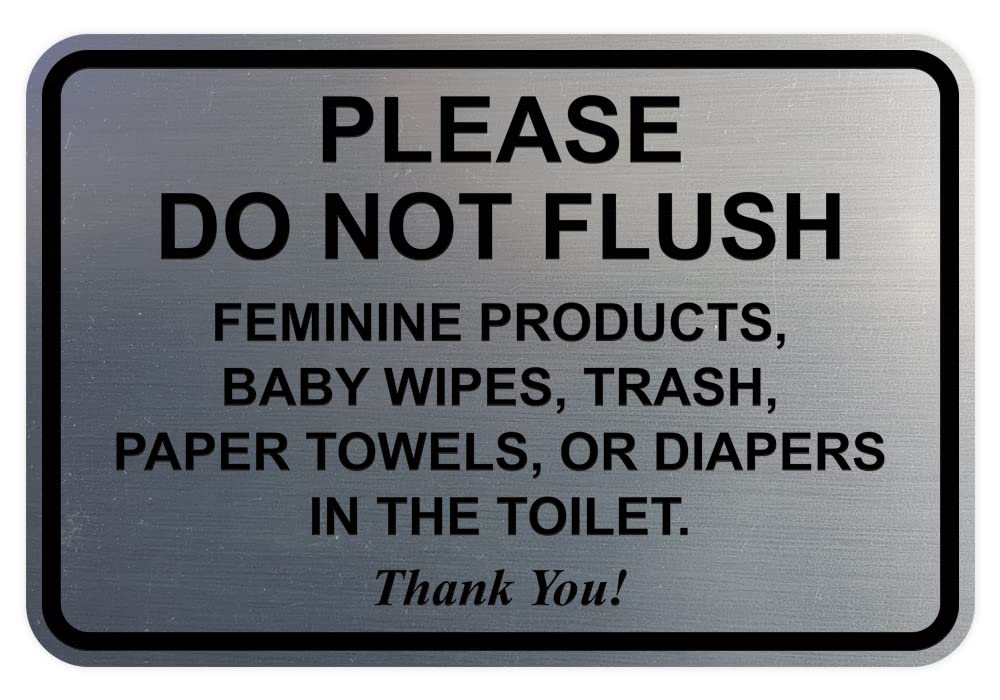 All Quality Classic Framed Please Do Not Flush Thank You Bathroom Etiquette Sign - Laser-Engraved Lettering | Durable ABS Plastic | Vibrant Colors - 4" x 6" (Brushed Silver) 1 Pack