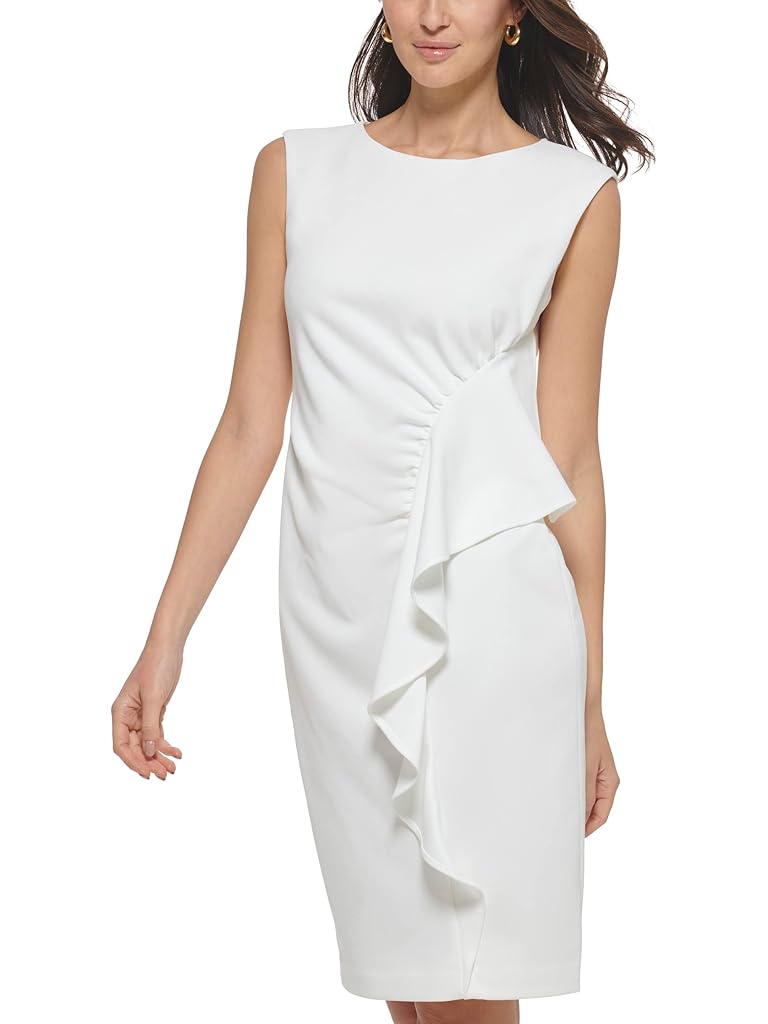 Calvin Klein Scuba Crepe Sheath with Ruching Detail