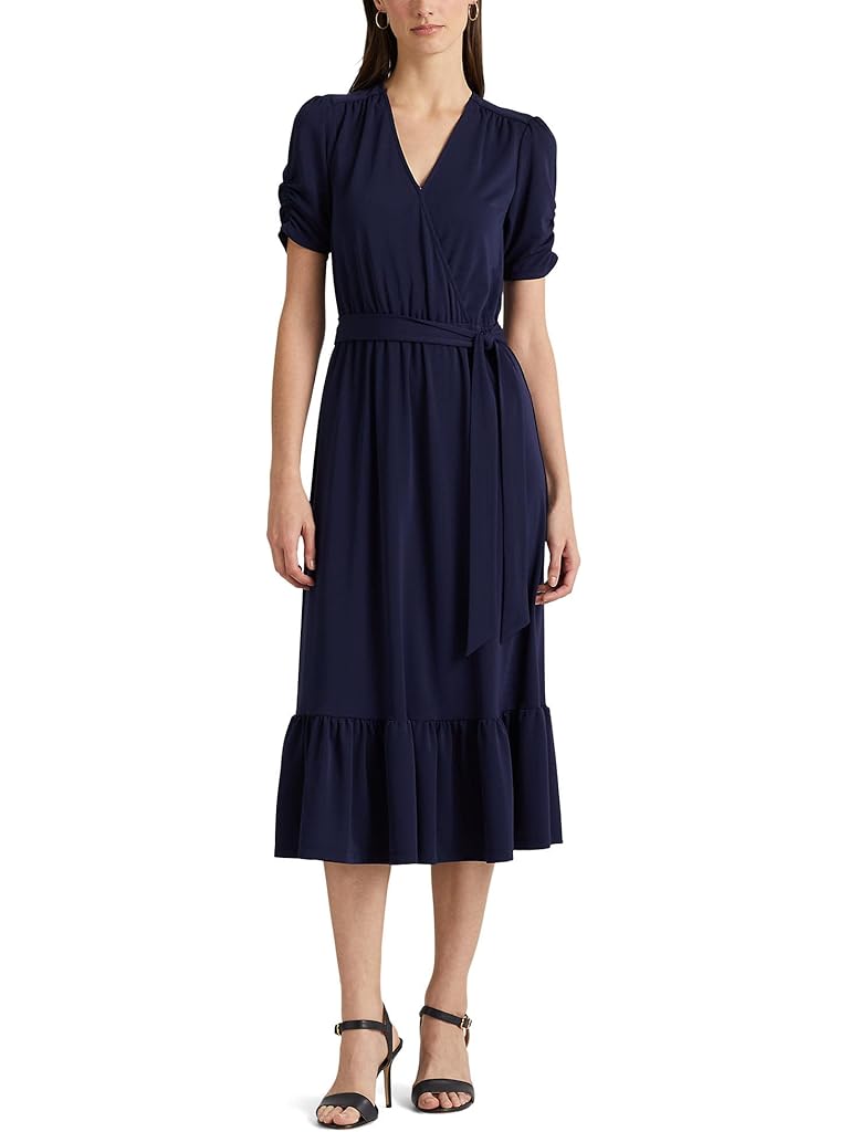 Lauren Ralph Lauren Belted Stretch Jersey Surplice Dress