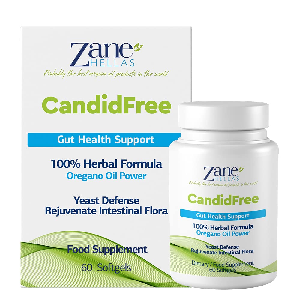 Zane Hellas Candidfree Softgels. Oregano Oil Power. Candida Support. Gut Health Support.Colon Health Support. Intestinal Flora Support.100% Herbal Solution.60 Softgels.