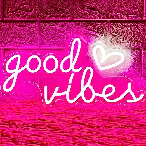 HOHOSIGN Good Vibes Neon Sign for Wall Decor, Good Vibes Neon Lights Sign, 16"x8" Heart and Good Vibes LED Signs for Bedroom Wall, USB Operated Pink Goodvibes LED Neon Lights Sign for Room Wall Decor