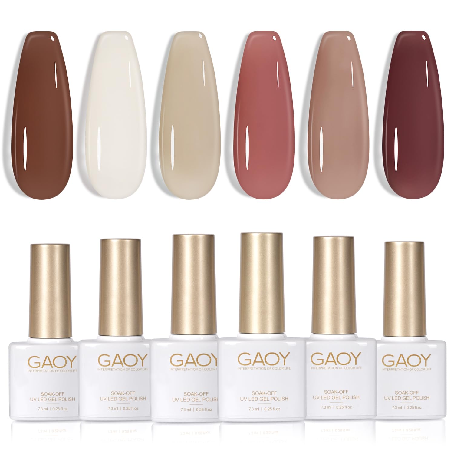 GAOYJelly Brown White Gel Nail Polish Set, 6 Translucent Colors Sheer Pink Maroon Soak Off UV Light Cure Gel Polish Kit for Salon and Nail Art DIY at Home