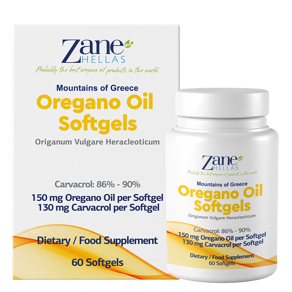 Zane HELLAS Probably the best oregano oil products in the world 130mg Carvacrol - 150mg per Softgel. Highest Concentration Capsule. Softgel Contains 30% Greek Essential of 60 Softgels.