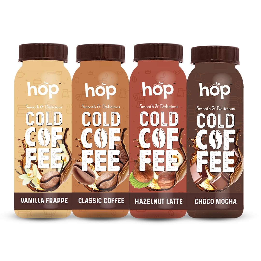 Hop Cold Brew Coffee - Refreshing and Smooth Ready-to-Drink Cold Coffee Beverage,200 ml (Mix Coffee, Pack of 12)