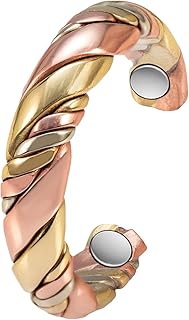 EnerMagiX Copper Rings for Women, 99% Pure Copper Weaving Three -Color Gold Magnetic Ring, Copper Jewelry Gift （2029）