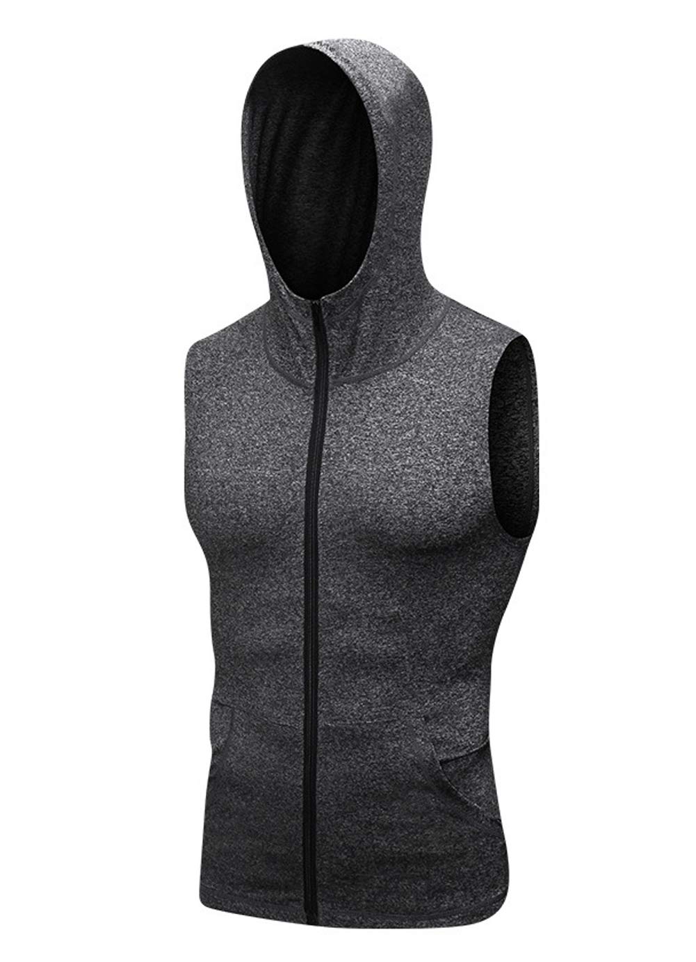 RK ROOKAY RK Men's Sleeveless Full Zip Active Hoodie with Pockets Quick Dry Workout Gym Vest Hooded Tank Top