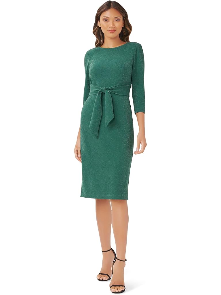 Adrianna Papell 3/4 Sleeve Metallic Knit Tie Front Sheath Dress