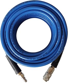 aunstarwei PVC Reinforced Air Compressor Hose Blue with 1/4" Europe Steel Quick Coupler and Plug Fittings, 15m Length