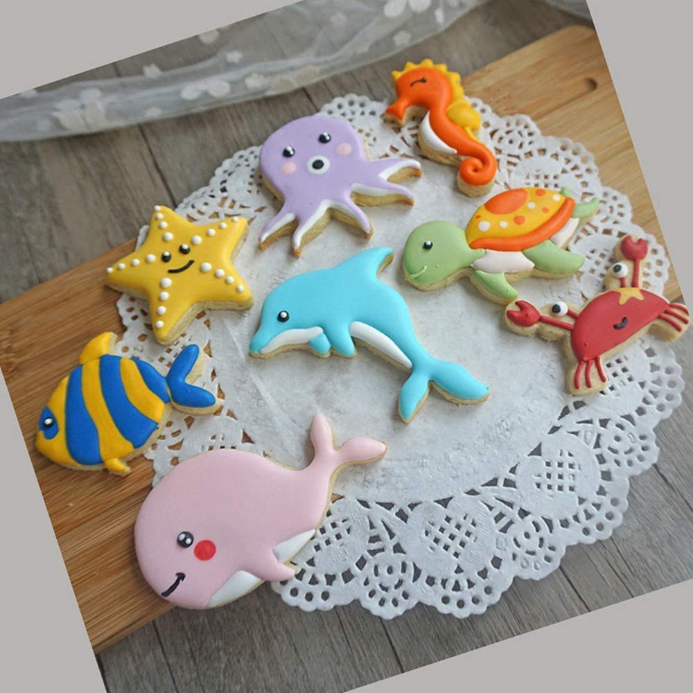 RKPM HOMES8-Pieces Ocean Searies Cartoon Shape DIY Cake Plunger Cutter, Biscuit Cutters Sugarcraft Cake Decorating,(See Animal Shape Cutter)