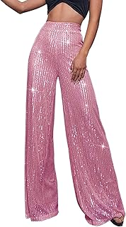 Sequin Pants for Women High Waist Wide Leg Sparkle Sequin Glitter Flare Bell Bottom New Years Night Out Clubwear