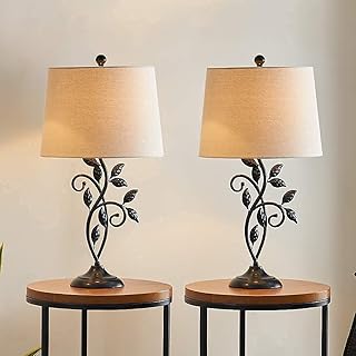 Sponsored Ad - Maxax Traditional Table Lamp with Oatmeal Fabric Shade Set of 2 for Living Room and Bedroom, Black