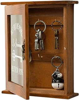 Wooden Key Box, Vintage Wood Wall Mounted Key Holder Cabinet Key Holder with 6 Hooks for Farmhouse Wall Decor (Brown)