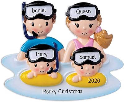 Personalized Family Christmas Ornament Custom Ornament Family of 4 Christmas Ornament 2024 Customized Family Snorkel Christmas Ornament Family of 4 Snorkel Ornament Family Ornaments for Christmas Tree