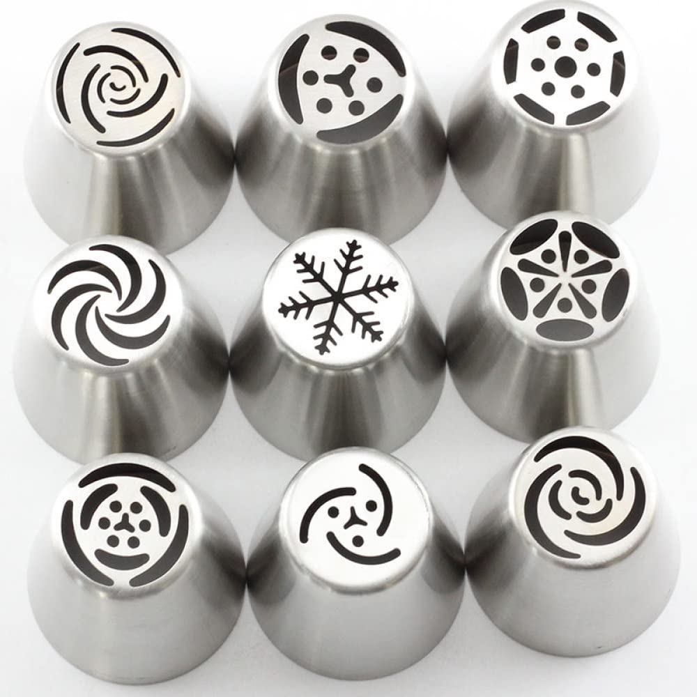 GKPLY Piping Nozzle 9 Pcs Icing Piping Russian Cake Nozzles Stainless Steel Pastry Tips And 1pcs Coupler Converter Cake Decorating Tips