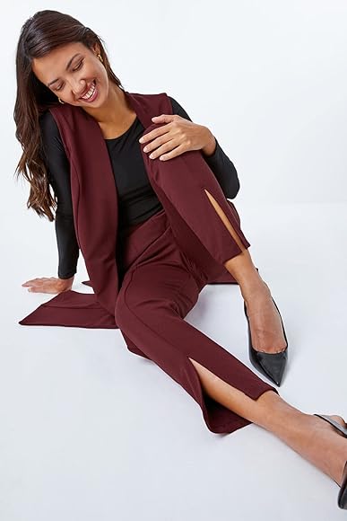 Roman Originals Premium Work Trouser for Women UK  Ladies Office Pants  Split Hem Stretch Everyday Holiday Autumn Winter Elasticated Waistband  Comfy Soft Evening Party  Wine  Size 18  Amazoncouk Fashion