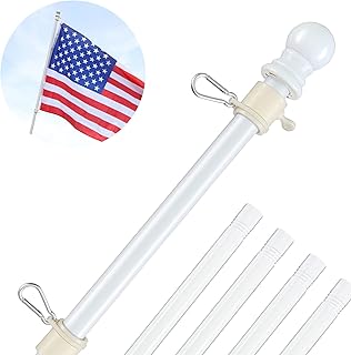 White Flag Poles for Outside House - 5ft Tangle Free Flag Pole for House,Heavy Duty Metal Flagpole Hardware for 3x5 Americ...