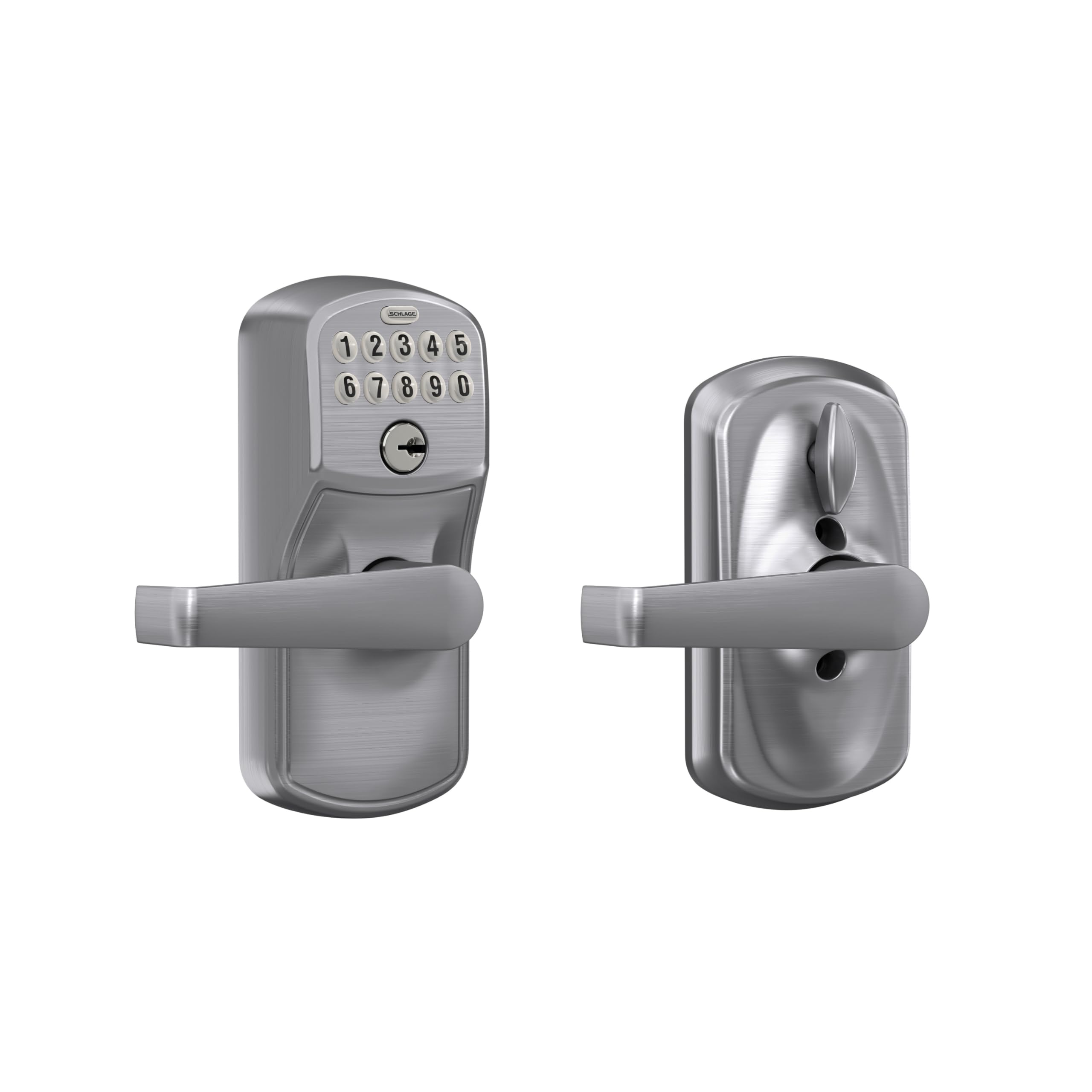 SCHLAGE Brushed Chrome FE595CS V PLY 626 ELA Plymouth Light Commercial Electronic Keypad Lock with Elan Lever(Satin Chrome)