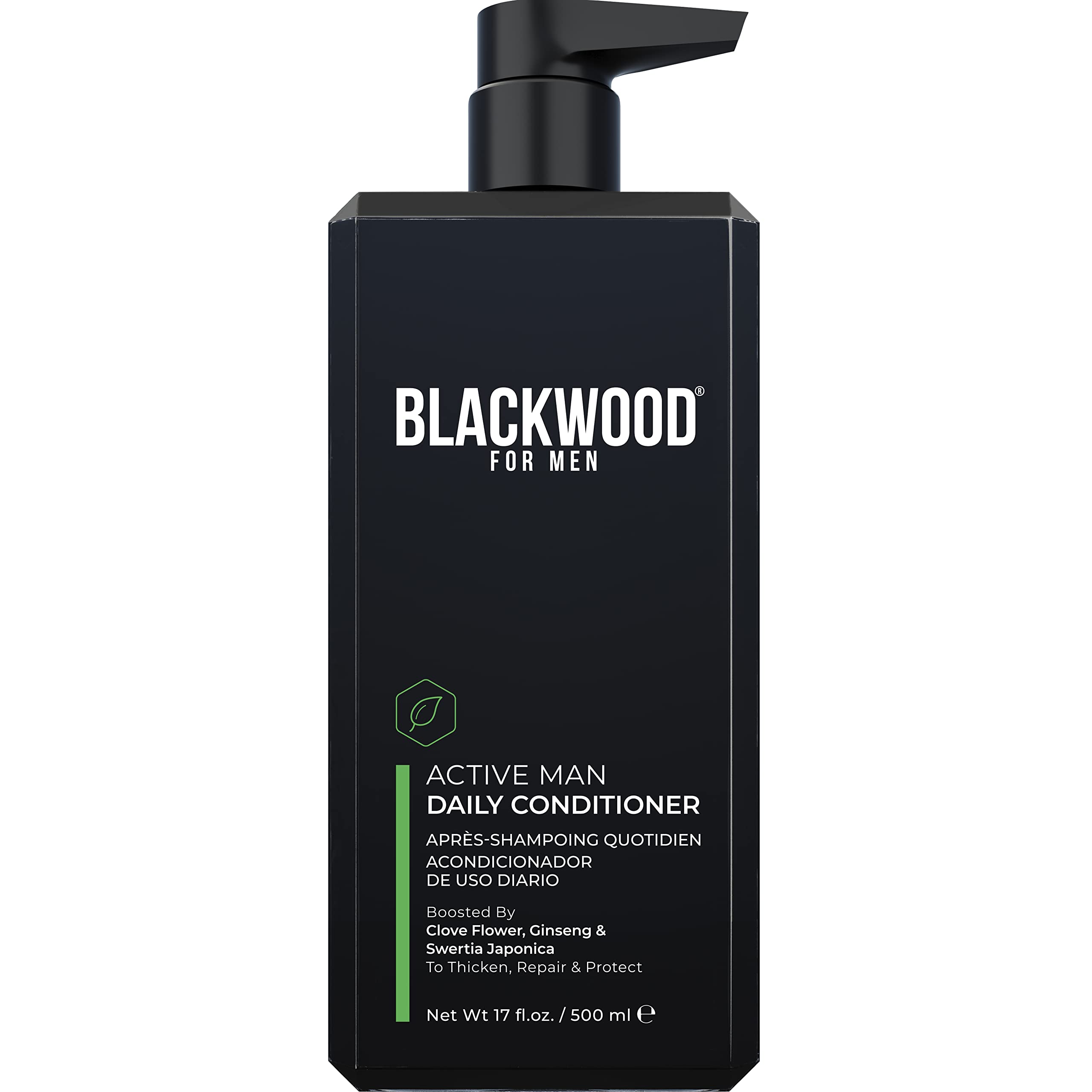 BLACKWOOD FOR MEN Active Man Daily Conditioner - Men's Thickening Conditioner for Hair Loss & Dandruff - Deep Treatment for Shine - Natural Vegan Formula - Sulfate, Paraben, & Cruelty-Free (17 Oz)