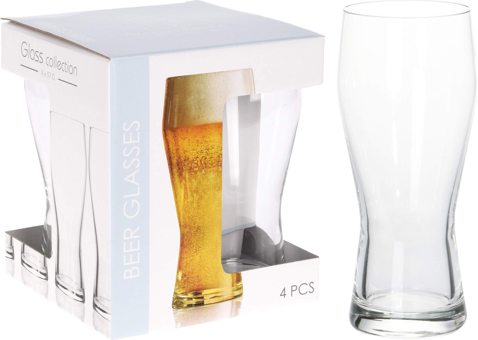 GalvogBeer Glass Set of 4 | 400ml Crystal Clear Bar Glasses | Lead Free Slender Glass Set - Gift for Men