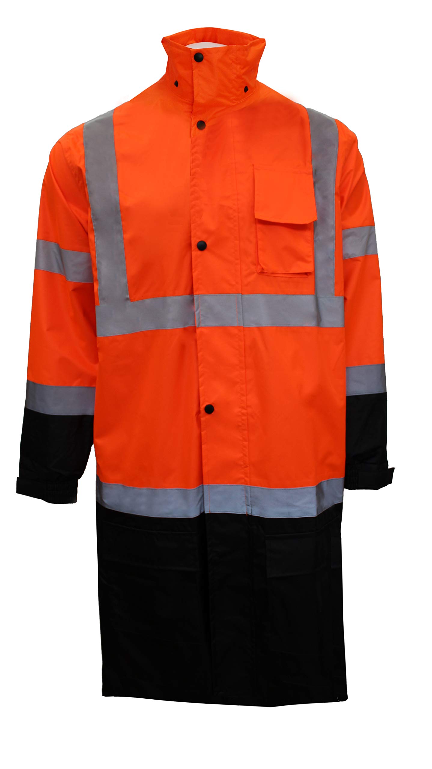 RK Safety RC-CLA3-OR44 Class 3 Rainwear Reflective Hi-Viz Black Bottom Long Rain Coat (3XL, Orange)