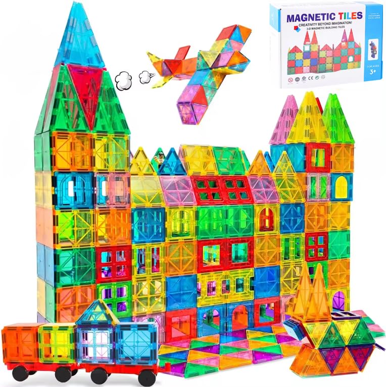 Gracieux Moda120 Pieces (Including 2 Trucks) Premium Magnetic Building Tiles | STEM Magnetic Block Toy for 3+ Year Old Boys and Girls | 3D Magnet Puzzles Stacking Blocks | Birthday Gift