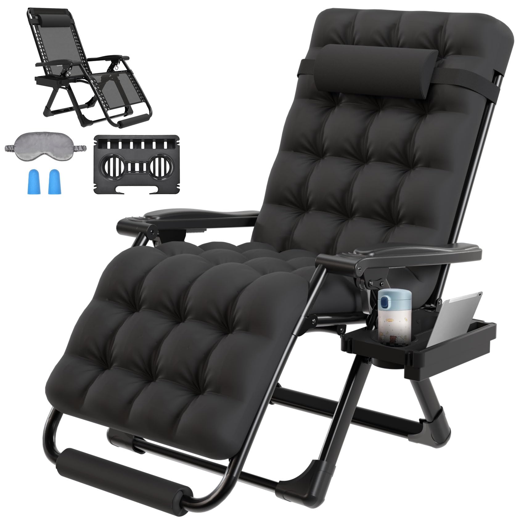 ZENPETIO26In Zero Gravity Chair, Zero Gravity Recliner Lounge Chair for Indoor and Outdoor, Reclining Camping Chair for Lawn and Patio, Anti Gravity Chair w/Cushion, Cup Holder and Footrest, 440LBS