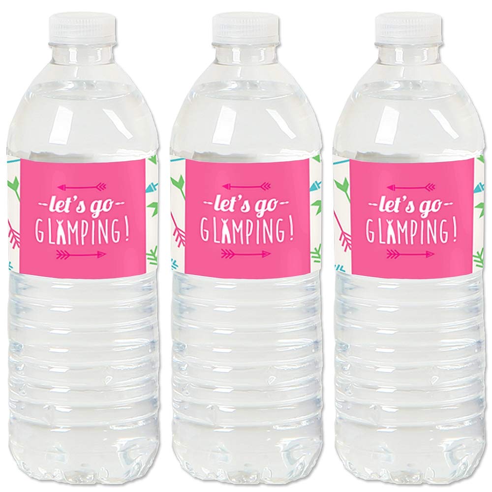 Let's Go Glamping - Camp Glamp Party or Birthday Party Water Bottle Sticker Labels - Set of 20