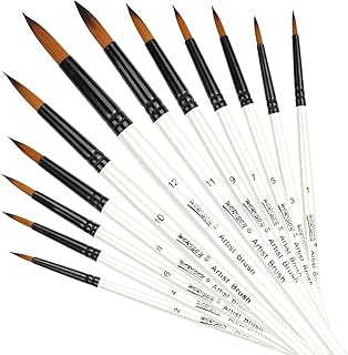 Dainayw 12 PCS Round Paint Brushes Set, Artist Brush for Acrylic Watercolor Oil Painting, Face Body Nail Art, Crafts, Canv...